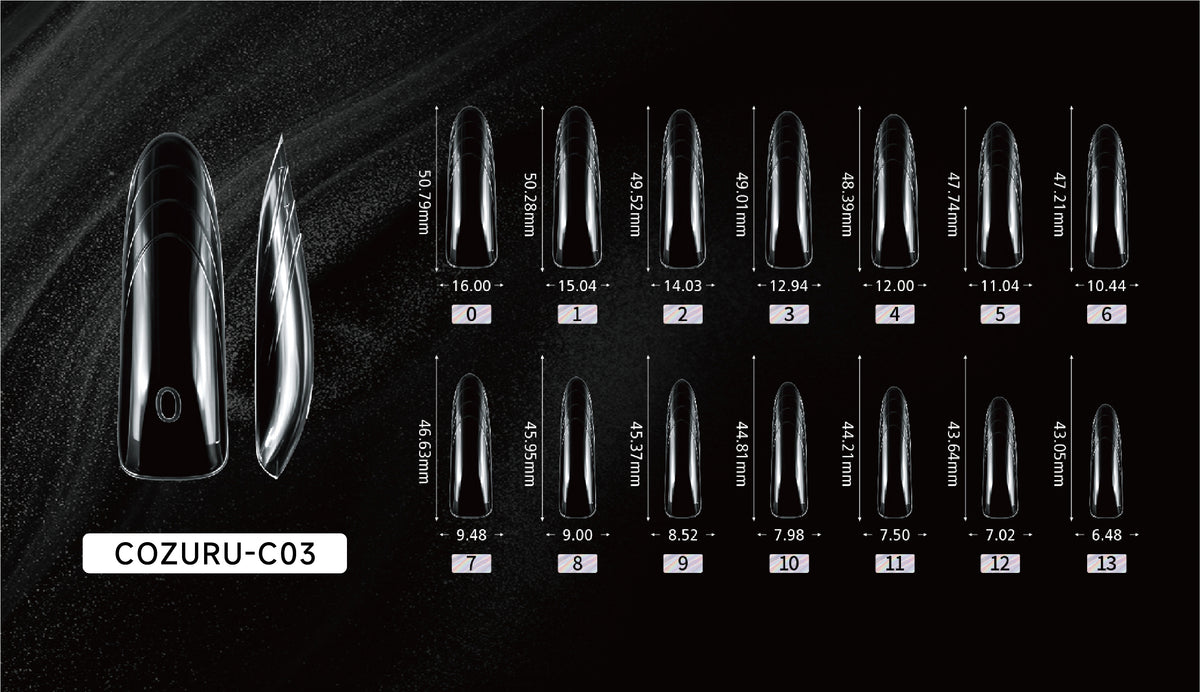Long oval dual forms sizing guide for thumb to pinky
