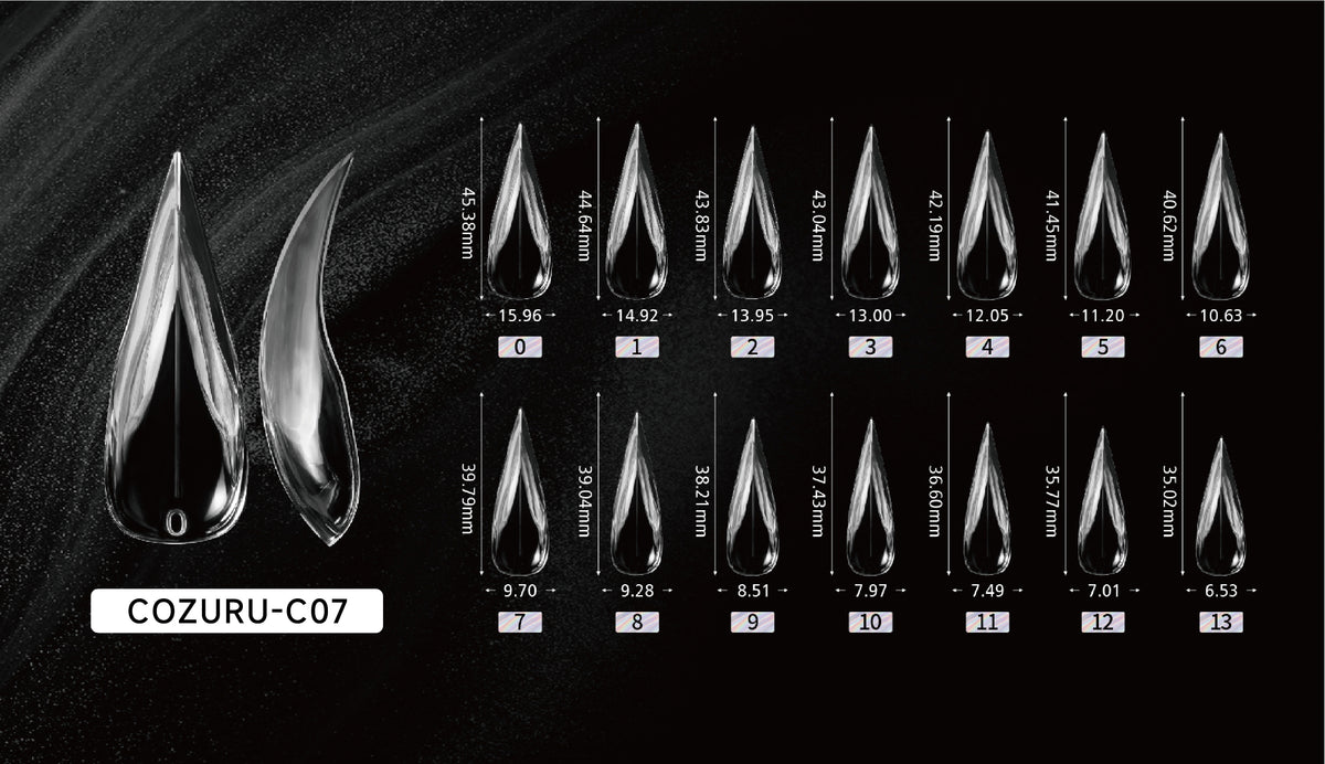 Dragon claw dual forms sizing guide, 14 sizes, 140 pieces