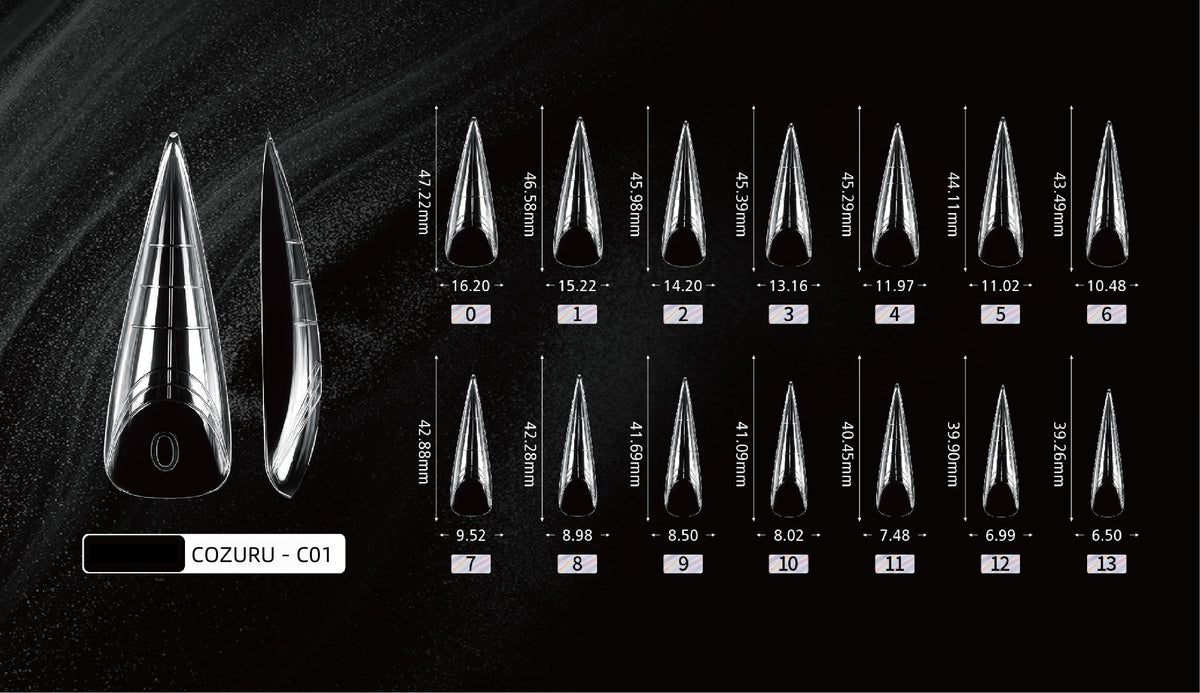 COZURU C01 stiletto dual forms sizes for nail extensions