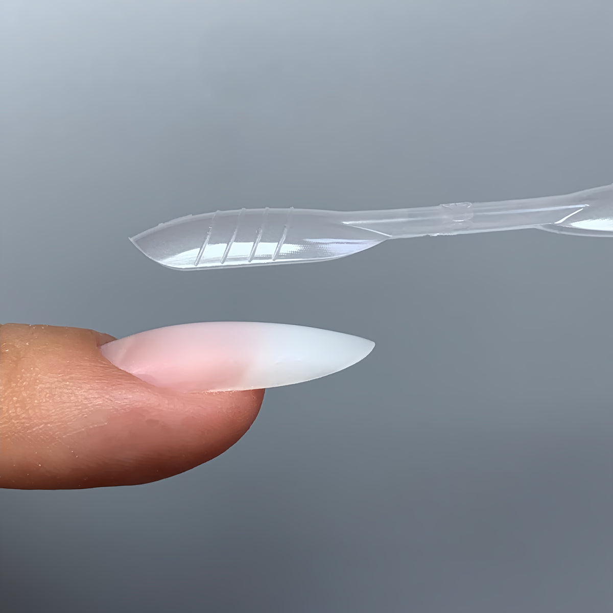 COZURU C17 almond dual form side view and released almond nail apex profile