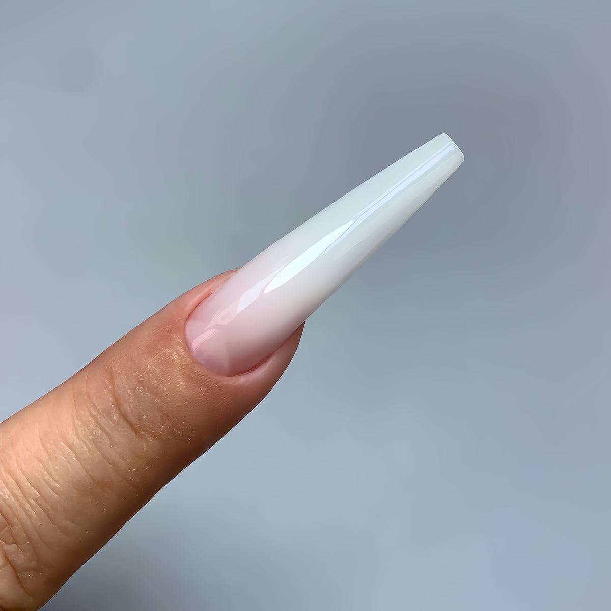 Slim tapered Russian coffin gel nails made with COZURU C04 forms