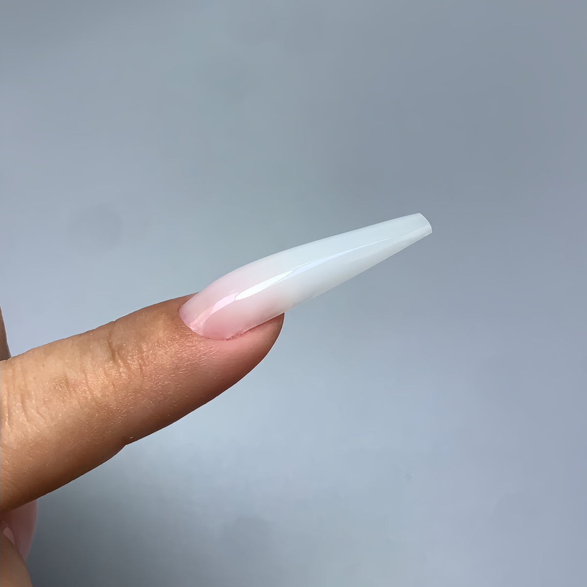 Russian manicure coffin nail extensions with straight sidewalls
